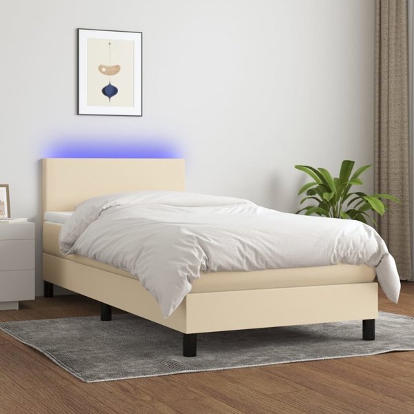 vidaXL Κρεβάτι Κοντινεντάλ με Στρώμα Κρεμ 90x190 cm Υφασμάτινο