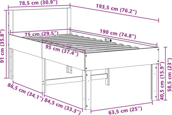 vidaXL Κρεβατοκάμαρα χωρίς στρώμα, λευκό, 75x190 cm, από συμπαγές πεύκο