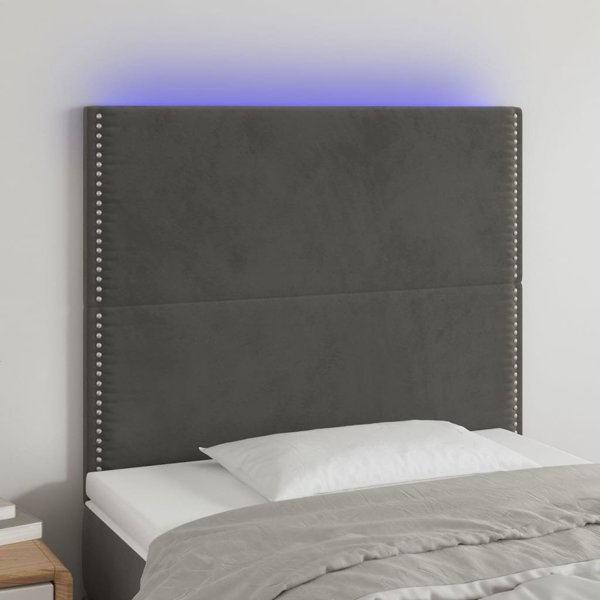 vidaXL Zaglowek do lozka z LED ciemnoszary 100x5x118/128 cm aksamit