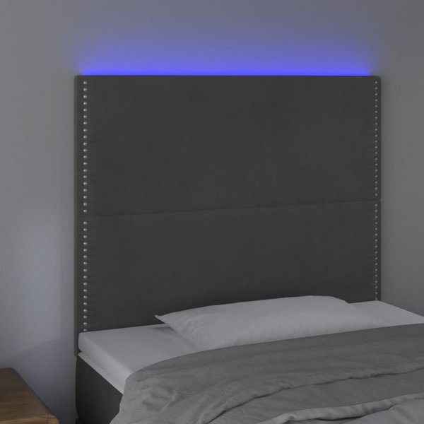 vidaXL Zaglowek do lozka z LED ciemnoszary 100x5x118/128 cm aksamit