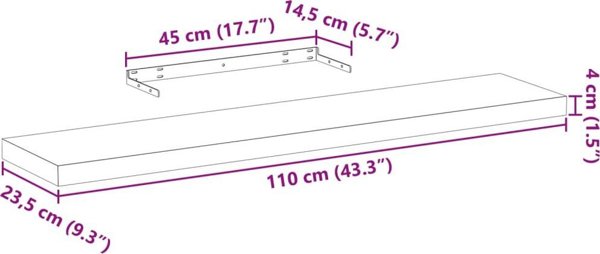 vidaXL Ράφια, 2 τεμ., 110x23,5x4 εκ., ξύλινο σύνθετο υλικό