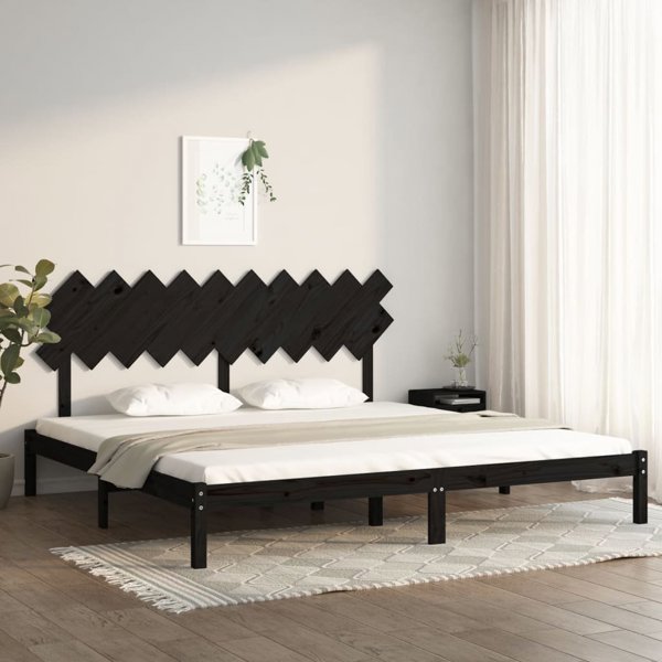 vidaXL Rama κρεβατιού, μαύρη, 200x200 εκ., από μασίφ ξύλο