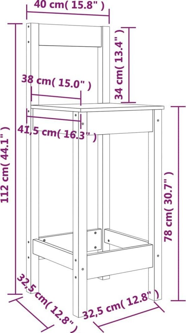 vidaXL Σετ 2 μπάρ σκαμπό από ξύλο πεύκου 40x41,5x112 cm