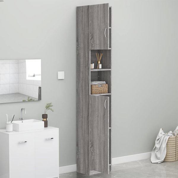 vidaXL Ντουλάπι μπάνιου, γκρι δρυς Σονόμα, 32x25,5x190 εκ.