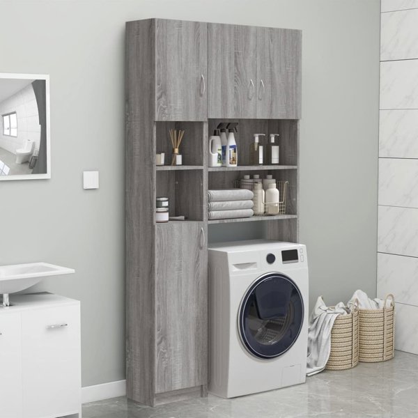 vidaXL Ντουλάπι μπάνιου, γκρι δρυς Σονόμα, 32x25,5x190 εκ.