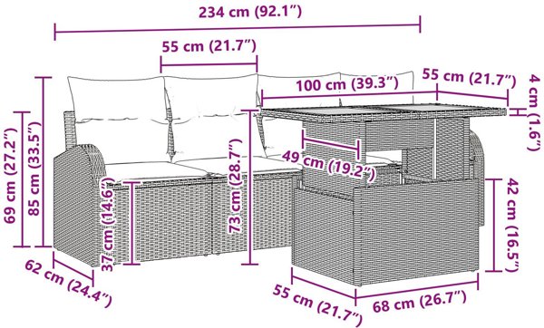 vidaXL Σετ Τραπεζαρίας Κήπου 5 Τεμαχίων, Μαύρο Πολυρατάν και Ξύλο Ακακίας με Μαξιλάρια
