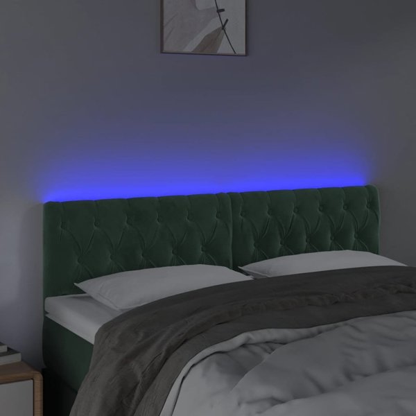 vidaXL Κεφαλάρι κρεβατιού με LED, σκουροπράσινο, 160x7x78/88 cm, βελούδο