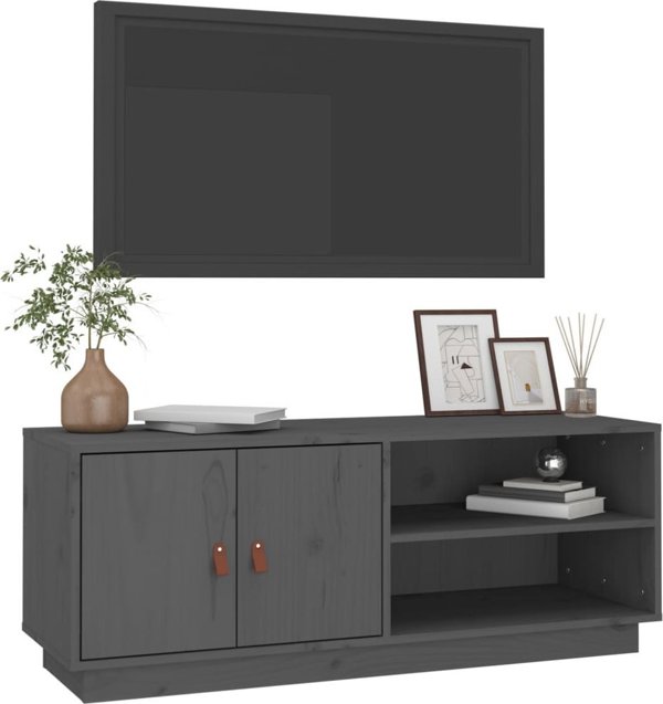 vidaXL Szafka pod TV, szara, 105x34x40 cm, lite drewno sosnowe