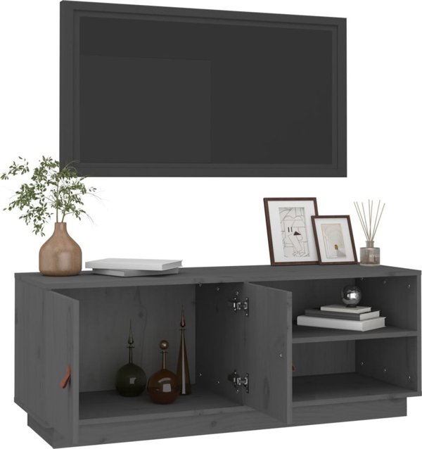 vidaXL Szafka pod TV, szara, 105x34x40 cm, lite drewno sosnowe