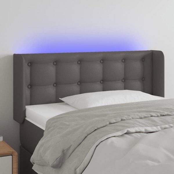 vidaXL Κεφαλάρι για κρεβάτι με LED, γκρι, 83x16x78/88 εκ, τεχνητό δέρμα
