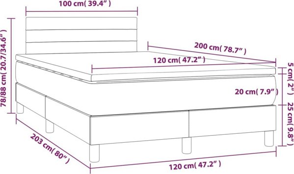 vidaXL Υπέρδιπλο Κρεβάτι με Στρώμα, μαύρο, 120x200 εκ., ύφασμα