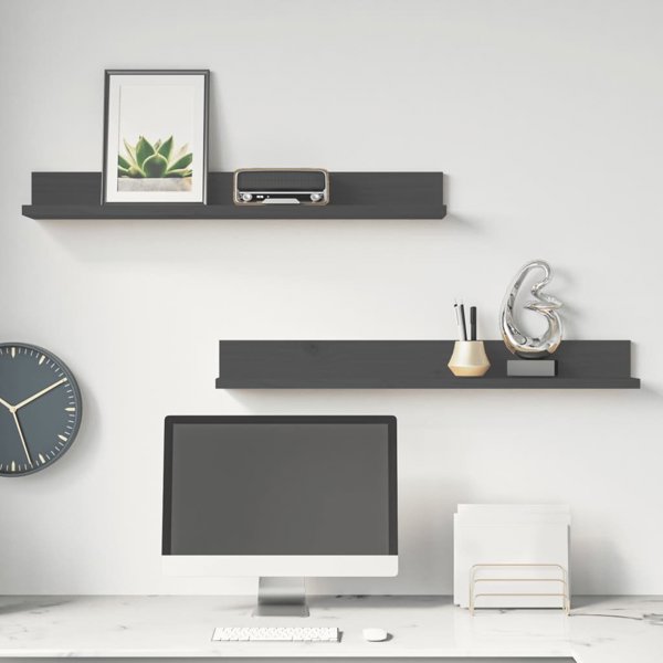 vidaXL Polki scienne 2 szt szare 80x11x9 cm lite drewno sosnowe