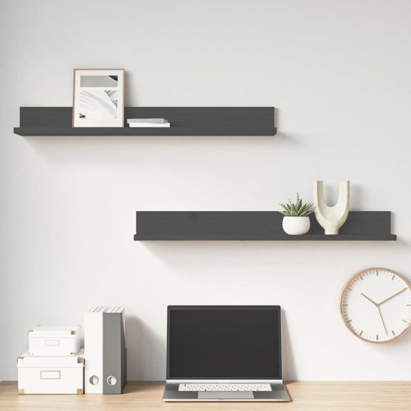 vidaXL Polki scienne 2 szt szare 80x11x9 cm lite drewno sosnowe