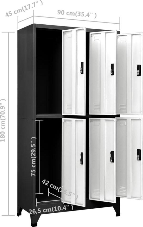 vidaXL Ντουλάπα με κλειδαριά, ανθρακί-λευκό, 90x45x180 cm, ατσάλι