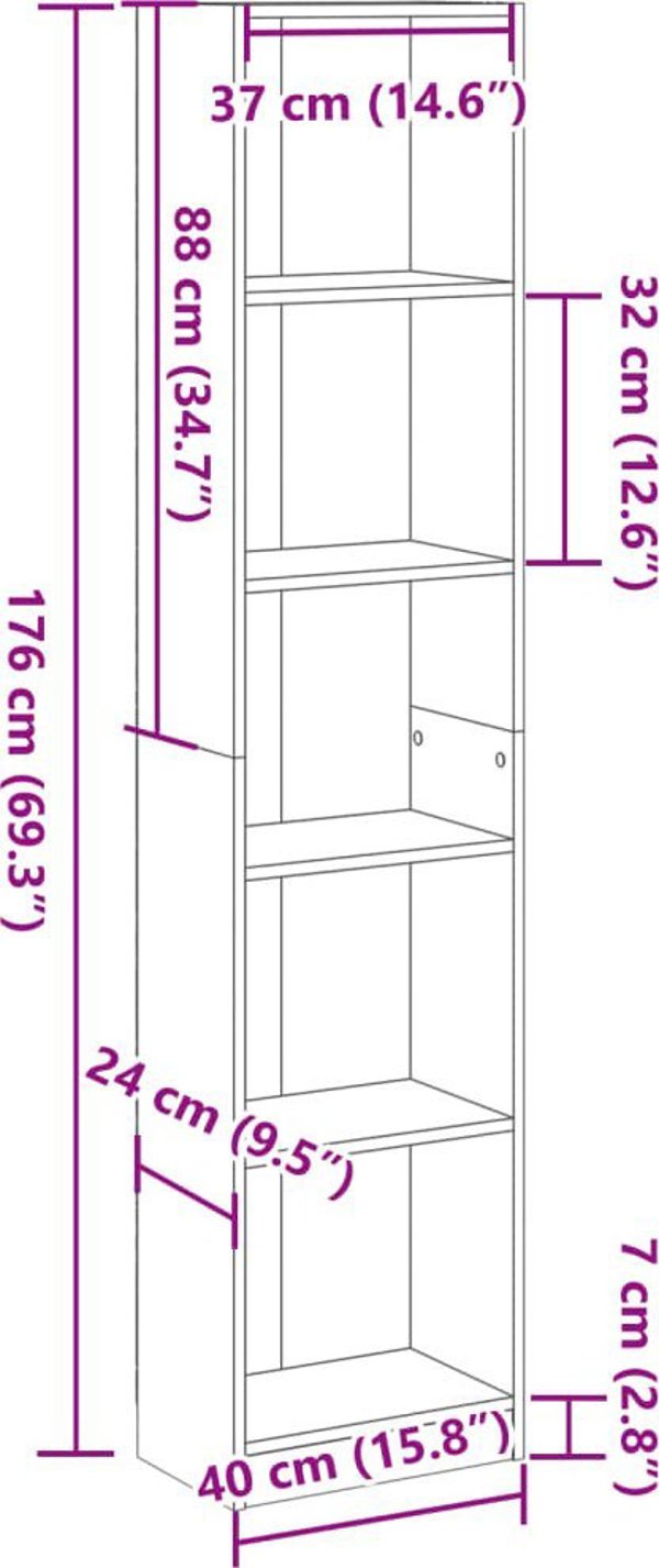 vidaXL Ράφι, γκρι δρυς σονόμα, 40x24x176 εκ., ξύλινο σύνθετο υλικό