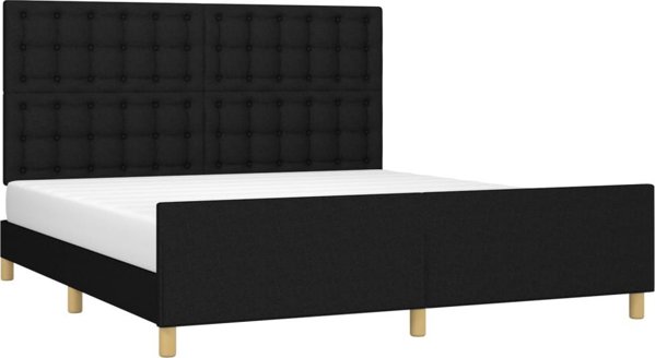 vidaXL Κορνίζα κρεβατιού με κεφαλάρι, μαύρο, 160x200 cm, επενδεδυμένο ύφασμα