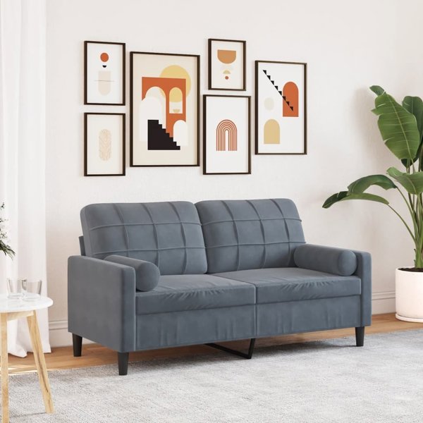 vidaXL vidaXL 2-osobowa sofa z poduszkami, ciemnoszara, 140 cm, aksamit