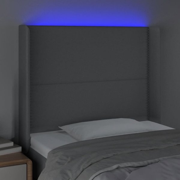Προσκέφαλο κρεβατιού vidaXL με LED, ανοιχτό γκρι, 103x16x118/128 εκ., ύφασμα