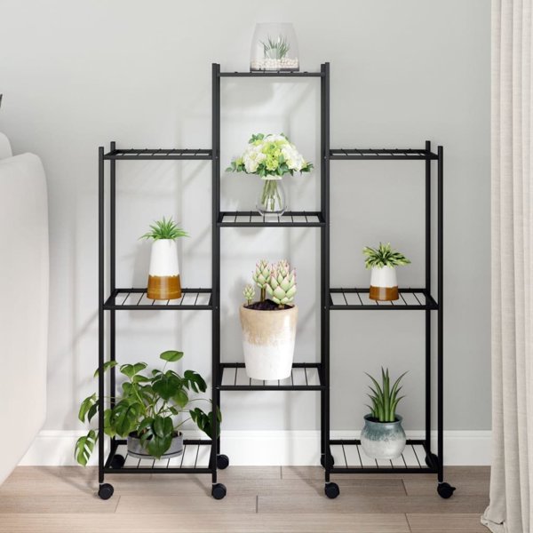 vidaXL Φυτοδόχος με ροδάκια, 83x25x103,5 εκ., μαύρος, σιδερένιος