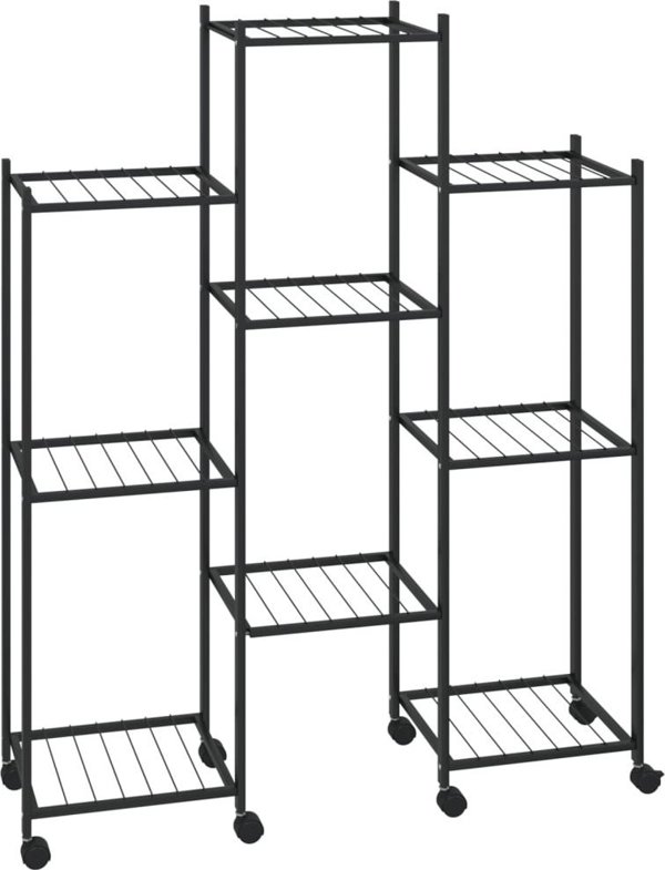 vidaXL Φυτοδόχος με ροδάκια, 83x25x103,5 εκ., μαύρος, σιδερένιος
