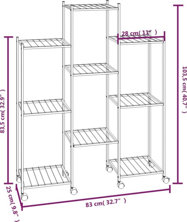 vidaXL Φυτοδόχος με ροδάκια, 83x25x103,5 εκ., μαύρος, σιδερένιος