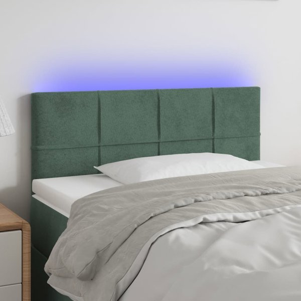 vidaXL Κεφαλάρι για κρεβάτι με LED σκούρο πράσινο 100x5x78/88 cm βελούδο