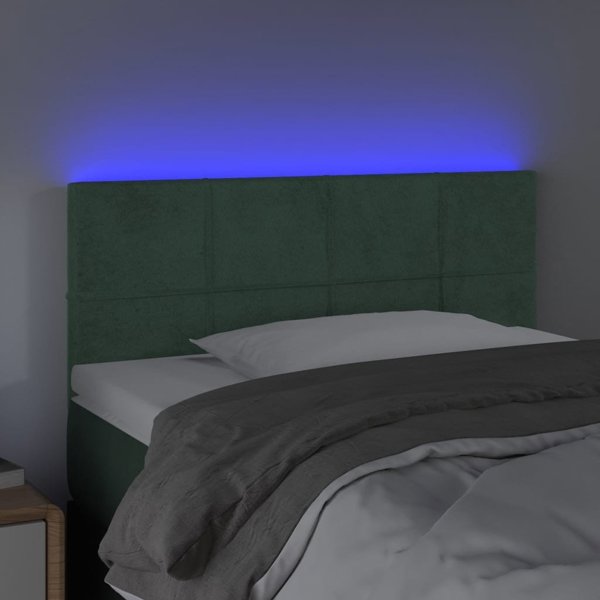 vidaXL Κεφαλάρι για κρεβάτι με LED σκούρο πράσινο 100x5x78/88 cm βελούδο