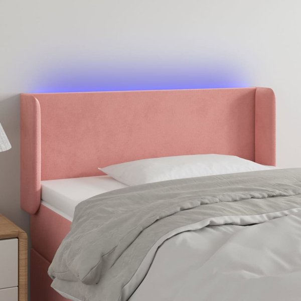 vidaXL Κεφαλάρι Κρεβατιού με LED, Ροζ, 103x16x78/88 cm, Βελούδο