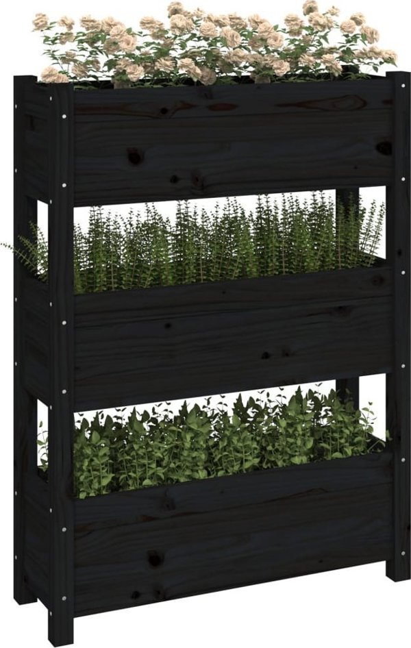 vidaXL Donica, czarna, 77x25x104,5 cm, lite drewno sosnowe