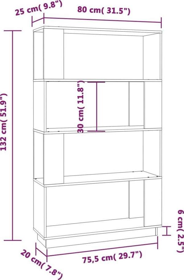 vidaXL Βιβλιοθήκη/διαχωριστικό, 80x25x132 εκ., μασίφ πεύκο