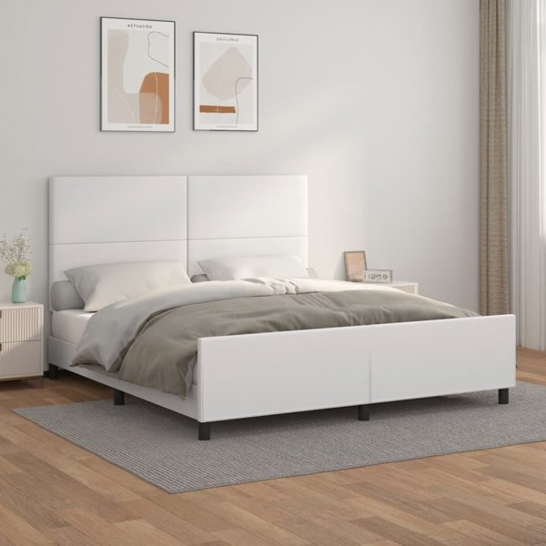 vidaXL Rama κρεβατιού με προσκέφαλο, λευκή, 180x200cm, επενδυμένη με τεχνητό δέρμα