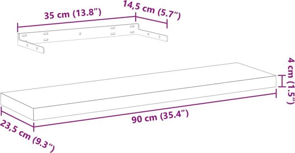 vidaXL Polki, 2 szt., 90x23,5x4 cm, material drewnopochodny