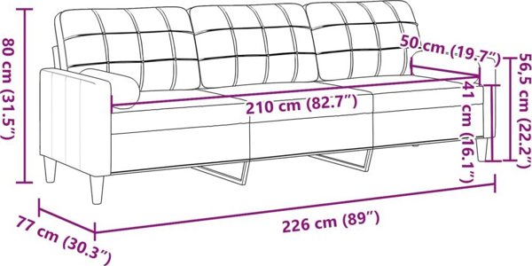 vidaXL 3-osobowa sofa z poduszkami, ciemnoszara, 210 cm, aksamit