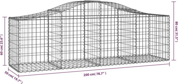 vidaXL Kosze gabionowe, 50 τεμ, 200x50x60/80 εκ, γαλβανιζέ σίδηρος
