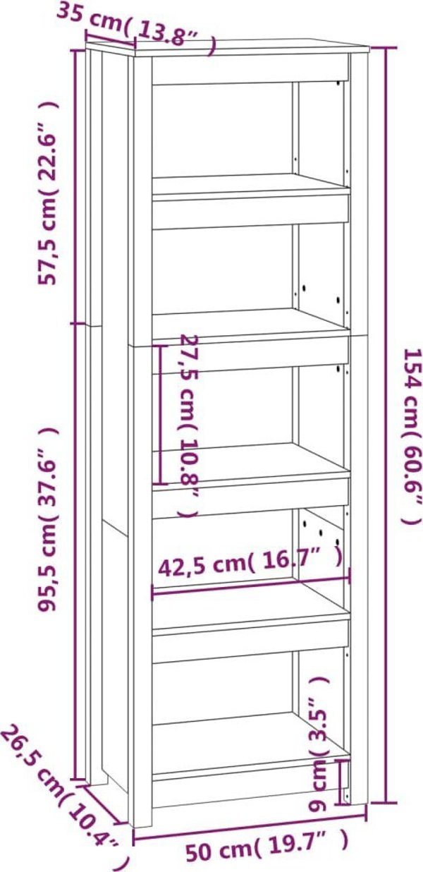vidaXL Ράφι Βιβλίων, γκρι, 50x35x154 εκ, από μασίφ πεύκο