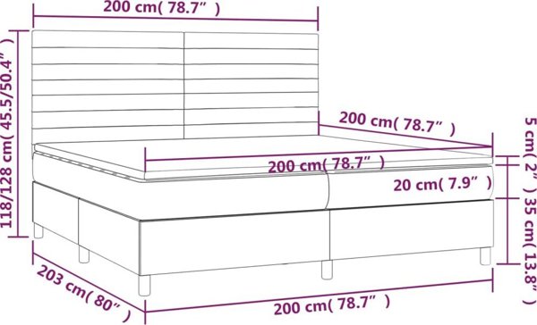 vidaXL Κρεβάτι Κοντινεντάλ με Στρώμα, Κρεμ, Υφασμάτινο, 200x200 cm