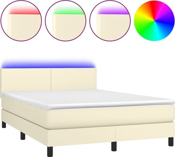vidaXL Λουτζκο Κοντινεντάλ με LED, στρώμα, κρεμ, οικοδερμα 140x200 εκ.