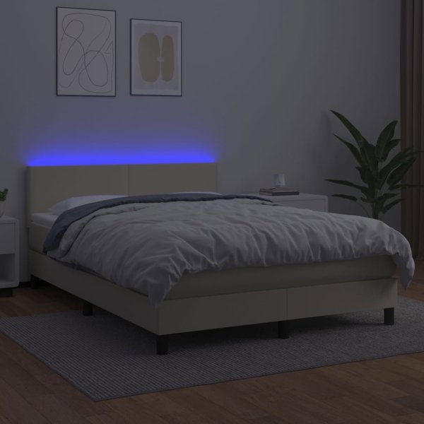 vidaXL Λουτζκο Κοντινεντάλ με LED, στρώμα, κρεμ, οικοδερμα 140x200 εκ.