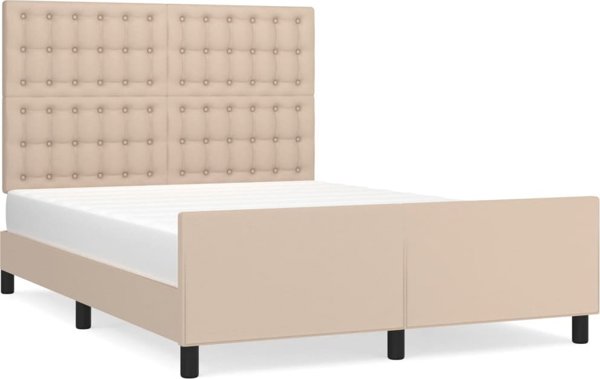vidaXL Rama κρεβατιού με προσκέφαλο, καφέ cappuccino, 140x190 εκ., επενδυμένη με τεχνητό δέρμα
