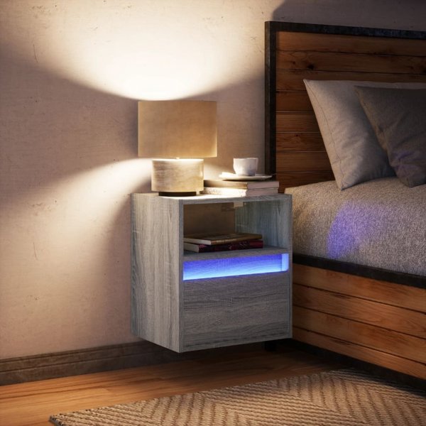 vidaXL Wiszaca szafka nocna z podswietleniem LED szary dab sonoma