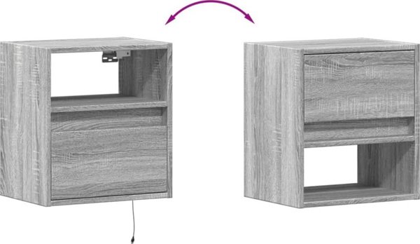 vidaXL Wiszaca szafka nocna z podswietleniem LED szary dab sonoma