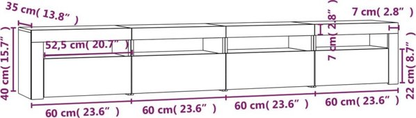 vidaXL Έπιπλο TV με φωτισμό LED, καπνισμένη δρυς, 240x35x40 εκ.