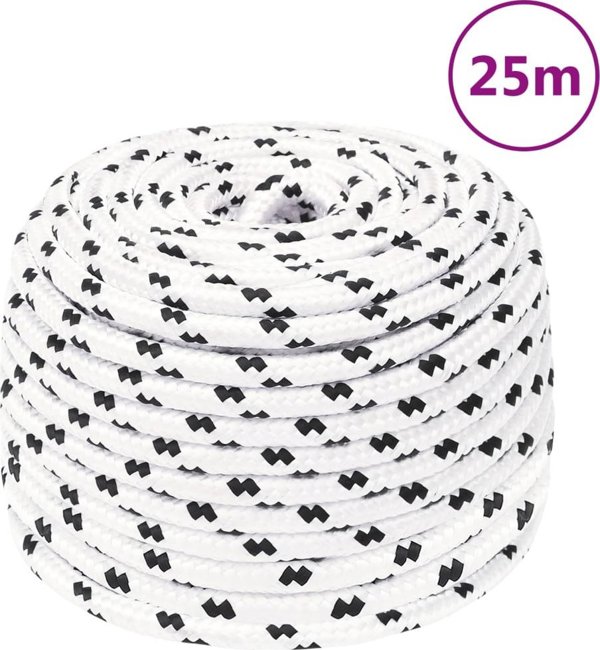 vidaXL Pleciona linka zeglarska, biala, 10 mm x 25 m, poliester