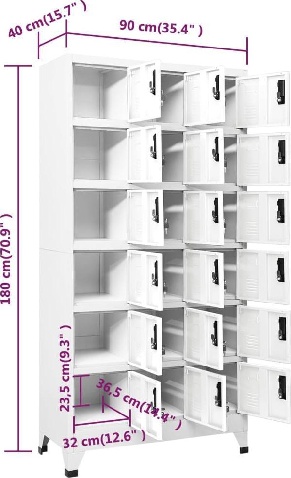 vidaXL Μεταλλική ντουλάπα με κλείδωμα, λευκή, 90x40x180 cm