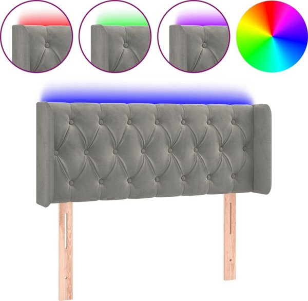 vidaXL Κεφαλάρι για κρεβάτι με LED, ανοιχτό γκρι, 103x16x78/88 cm, βελούδινο