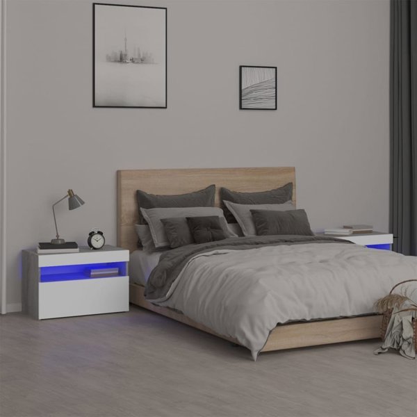 vidaXL Κομοδίνα με LED, Σετ 2 τεμαχίων, Γκρι Δρυς Sonoma, 60x35x40 εκ
