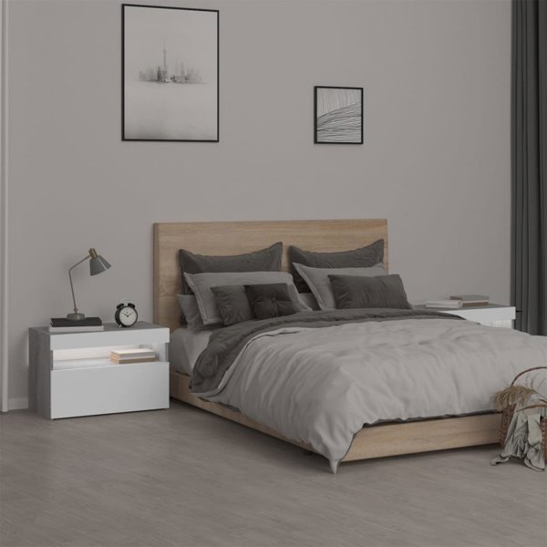 vidaXL Κομοδίνα με LED, Σετ 2 τεμαχίων, Γκρι Δρυς Sonoma, 60x35x40 εκ