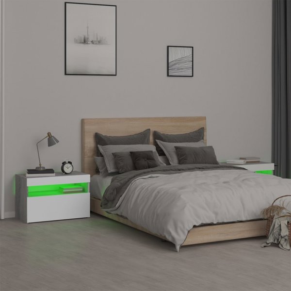 vidaXL Κομοδίνα με LED, Σετ 2 τεμαχίων, Γκρι Δρυς Sonoma, 60x35x40 εκ
