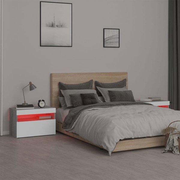 vidaXL Κομοδίνα με LED, Σετ 2 τεμαχίων, Γκρι Δρυς Sonoma, 60x35x40 εκ