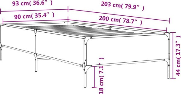 vidaXL Σκελετός κρεβατιού, γκρι Σομόνα δρυς, 90x200 εκ., ξύλινο σύνθετο υλικό